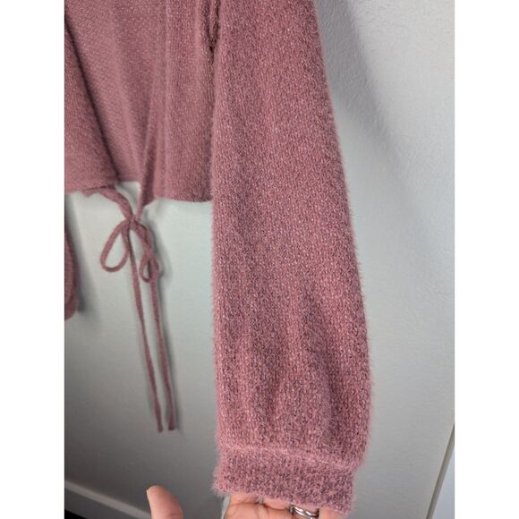 NWT Hollister Pink Chanelle Tie Cropped Sweater Sz L Soft Textured Knit Wrap Top - Picture 7 of 11